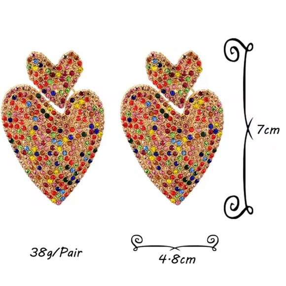 Champagne HEART CRYSTAL DROP EARRINGS - Picture 9 of 10